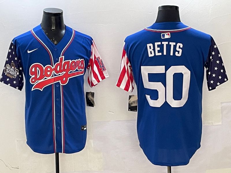 Men Los Angeles Dodgers #50 Betts Blue a generation of national flags Joint name 2025 Nike MLB Jersey style 5